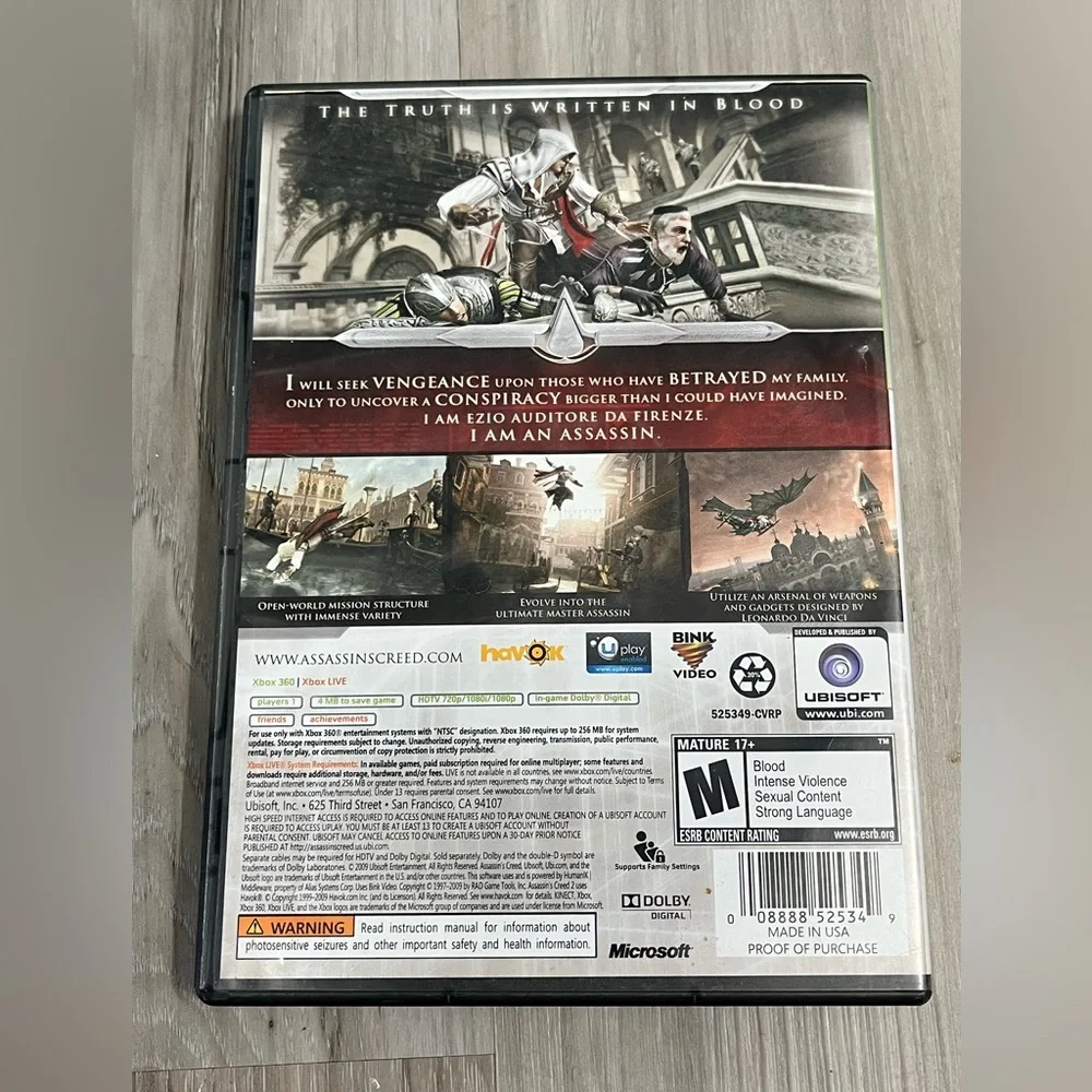 Assassin's Creed II Microsoft Xbox 360 WITH CASE & MANUAL